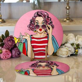RealHomes 2 34x34 cm Renkli 1 Pembe Zeminli Popart Desenli Modern Yuvarlak Servis Altlığı Supla