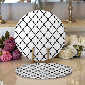RealHomes 2 34x34 cm Renkli 1 Siyah Beyaz Ogea Desenli Modern Yuvarlak Servis Altlığı Supla