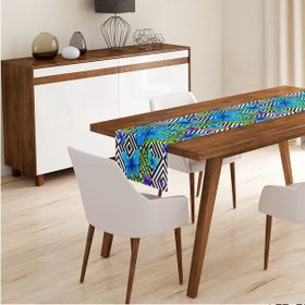 Realhomes 3461 Geometrik Zeminli Mavi Kelebek Baskılı Özel Tasarım Runner