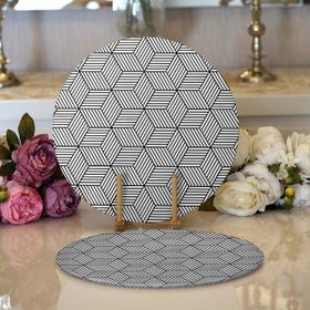 RealHomes 34x34 cm Renkli 2'li 3D Cube Desenli Dijital Baskılı Modern Yuvarlak Servis Altlığı Supla