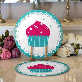 RealHomes 34x34 cm Renkli 2'li Cup Cake Desenli Dijital Baskılı Modern Yuvarlak Servis Altlığı Supla