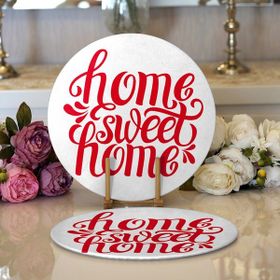 RealHomes 34x34 cm Renkli 2'li Kırmızı Home Sweet Home Dijital Modern Yuvarlak Servis Altlığı Supla