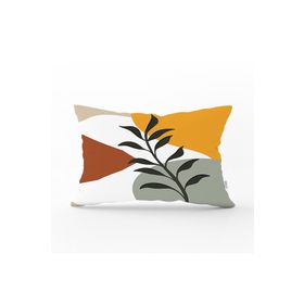 RealHomes 35x55 cm Renkli Zeminli Onedraw Çizimli Yaprak Desenli Dijital Baskılı Modern Dikdörtgen Yastık Kılıfı
