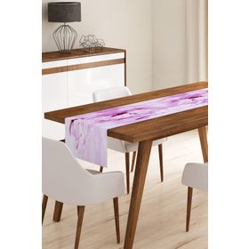 Realhomes 3709 Beyaz Zeminde Pembe Çiçekler Dijital Baskılı Modern Runner Runner-