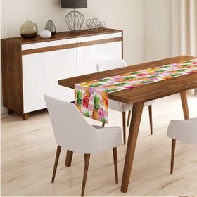 Realhomes 3709 Beyaz Zeminde Pembe Çiçekler Dijital Baskılı Modern Runner Runner-