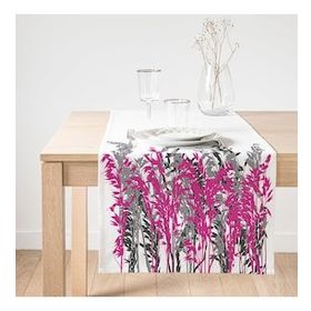 Realhomes 40x140 cm Renkli Beyaz Zeminde Gri ve Fuşya Çiçek Baskılı Süet Runner