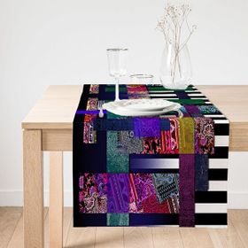 Realhomes 40x140 cm Renkli Geometrik Kare ve Dikdörtgen Tasarımlı Özel Tasarım Süet Runner