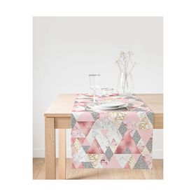 Realhomes 40x140 cm Renkli Geometrik Pembe ve Gri Mermer Motifli Özel Tasarım Süet Runner