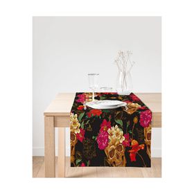 Realhomes 40x140 cm Renkli Kuru Kafa ve Çiçekler Dijtal Baskılı Modern Süet Runner