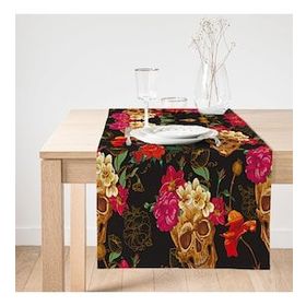 Realhomes 40x140 cm Renkli Kuru Kafa ve Çiçekler Dijtal Baskılı Modern Süet Runner