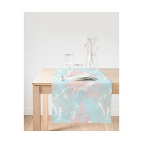 Realhomes 40x140 cm Renkli Mavi ve Pembe Tropikal Yapraklı Süet Runner