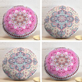 RealHomes 43x43 cm 4'lü Realhomes Renkli Mandala Motifli Dekoratif Yuvarlak Yastık Kırlent Kılıf Seti
