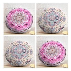 RealHomes 43x43 cm 4'lü Realhomes Renkli Mandala Motifli Dekoratif Yuvarlak Yastık Kırlent Kılıf Seti
