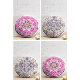 RealHomes 43x43 cm 4'lü Realhomes Renkli Mandala Motifli Dekoratif Yuvarlak Yastık Kırlent Kılıf Seti