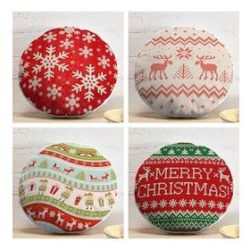 Realhomes 43x43 cm Renkli 4'lü Realhomes Merry Christmas Temalı Konsept Yuvarlak Yastık Kırlent Kılıf Seti