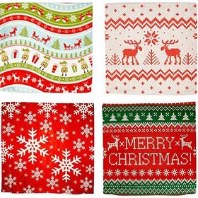 Realhomes 43x43 cm Renkli 4'lü Realhomes Merry Christmas Temalı Konsept Yuvarlak Yastık Kırlent Kılıf Seti