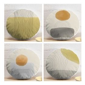 Realhomes 43x43 cm Renkli 4'lü Realhomes Özel Tasarım Dijital Baskılı Modern Yuvarlak Yastık Kırlent Kılıf Seti