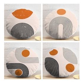 Realhomes 43x43 cm Renkli 4'lü Realhomes Özel Tasarım Dijital Baskılı Modern Yuvarlak Yastık Kırlent Kılıf Seti