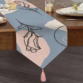 RealHomes 45x140 cm Homes Soft Renkli Onedraw Çizimli Dijital Baskılı Dekoratif Püsküllü Şönil Üçgen Runner