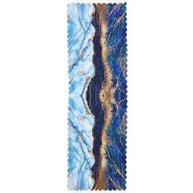 Realhomes 45x140 cm Renkli Altın Varaklı Mavi Zeminli Modern Özel Tasarım Püsküllü Şönil Üçgen Runner
