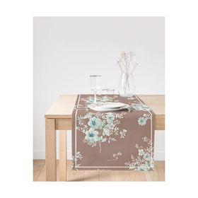 Realhomes 45x140 cm Renkli Kahverengi ve Çiçeklerin Uyumu Özel Tasarım Dijital Baskılı Püsküllü Şönil Üçgen Runner