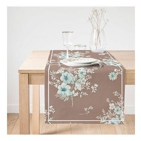 Realhomes 45x140 cm Renkli Kahverengi ve Çiçeklerin Uyumu Özel Tasarım Dijital Baskılı Püsküllü Şönil Üçgen Runner