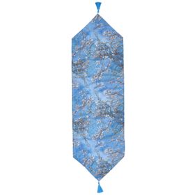 Realhomes 45x140 cm Renkli Yağlı Boya Mavi Ağaç Motifleri Dijital Baskılı Özel Tasarım Püsküllü Şönil Üçgen Runner