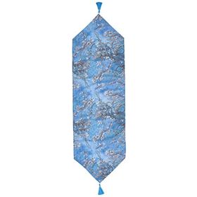 Realhomes 45x140 cm Renkli Yağlı Boya Mavi Ağaç Motifleri Dijital Baskılı Özel Tasarım Püsküllü Şönil Üçgen Runner