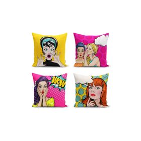 Realhomes 4'lü Fashion Girl Konseptli Dekoratif Yastık Kırlent Kılıfı