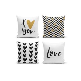 Realhomes 4'lü I Love You Kombin Yastık Kırlent Kılıf Seti