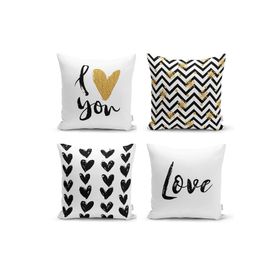 Realhomes 4'lü I Love You Kombin Yastık Kırlent Kılıf Seti