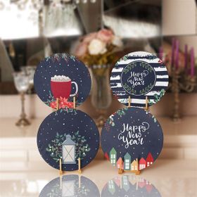 RealHomes 4'Lü Lacivert Renkli Happy New Year Temalı Servis Altlığı ve Supla