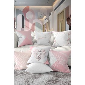 Realhomes 7'li Çift Taraflı Soft Pembe Özel Tasarımlı Dijital Baskılı Kırlent Kılıfı Seti Rh-K7liset527