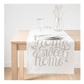 Realhomes Açık Gri Home Sweet Home Dekoratif Süet Runner