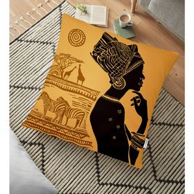 RealHomes African Etnik Tasarım Dijital Baskılı Dekoratif 70x70 cm Yer Minderi