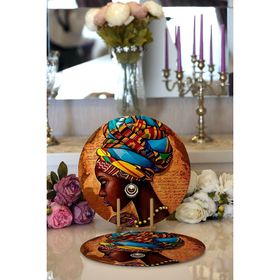 RealHomes African Woman Çizimli Dijital Baskılı Modern 2 1 Yuvarlak Servis Altlığı Supla