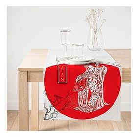 Realhomes Ağaç Dal Motifli Japan Kız Motifli Dekoratif Süet Runner