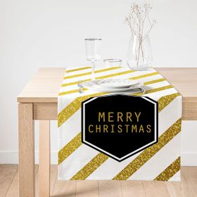 Realhomes Altın Şeritli Merry Christmas Desenli Dekoratif Özel Tasarım Süet Runner