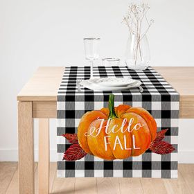 RealHomes Balkabağı Hello Fall Yazılı Özel Tasarım Dekoratif Süet Runner