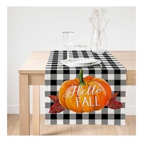 RealHomes Balkabağı Hello Fall Yazılı Özel Tasarım Dekoratif Süet Runner