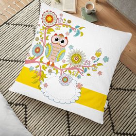 RealHomes Baykuş Desen Dijital Baskılı Dekoratif 70x70 cm Yer Minderi