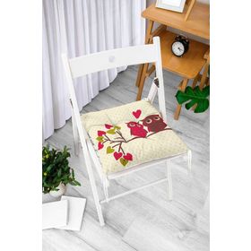 RealHomes Baykuş Motifli Pofidik Düğmeli 40x40 cm Kare Sandalye Minderi