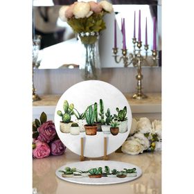 RealHomes Beatiful Cactus Dijital Baskılı Modern 2 1 Yuvarlak Servis Altlığı Supla
