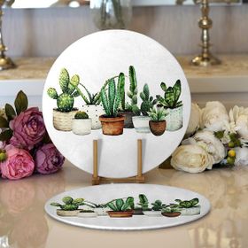 RealHomes Beatiful Cactus Dijital Baskılı Modern 2 1 Yuvarlak Servis Altlığı Supla