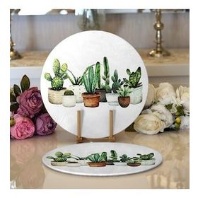 RealHomes Beatiful Cactus Dijital Baskılı Modern 2 1 Yuvarlak Servis Altlığı Supla