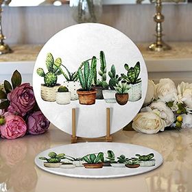 RealHomes Beatiful Cactus Dijital Baskılı Modern 2 1 Yuvarlak Servis Altlığı Supla