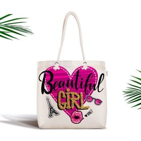 RealHomes Beautiful Girl Tasarımlı Popart Fermuarlı Modern Kumaş Çanta