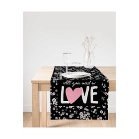 Realhomes Beyaz Çiçekler Love Desenli Dekoratif Süet Runner