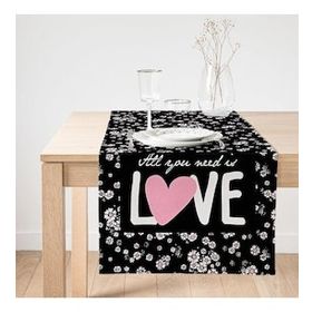 Realhomes Beyaz Çiçekler Love Desenli Dekoratif Süet Runner