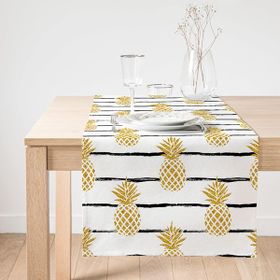 Realhomes Beyaz Zemin Üzerinde Gold Renkli Ananas Desenli Dijital Baskılı Özel Tasarım Süet Runner